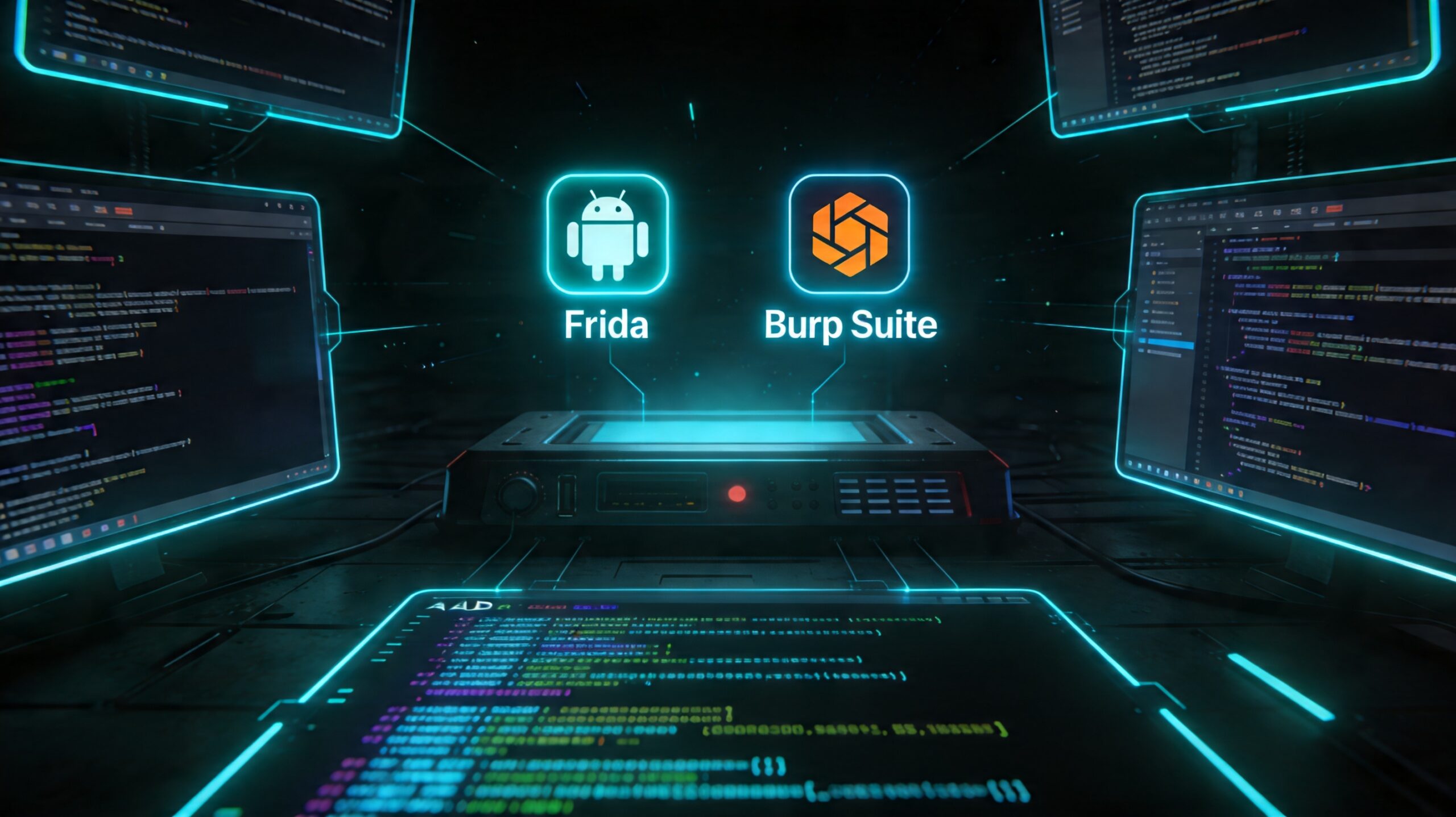 Android hacking tools arsenal — premium cyberpunk illustration